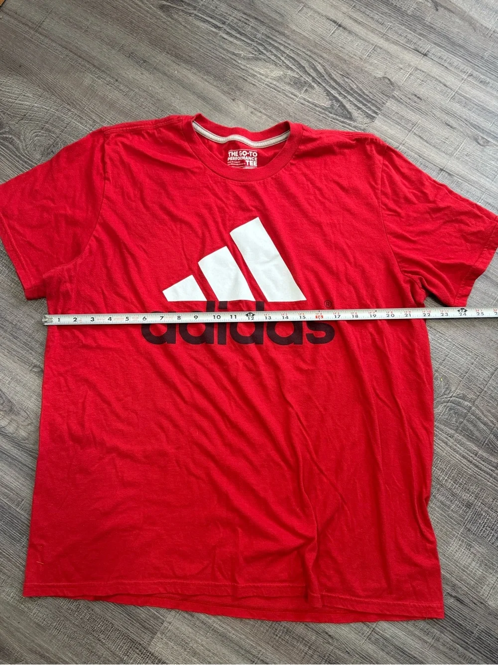 adidas Red Short Sleeve Tee with White Logo and Black Wordmark